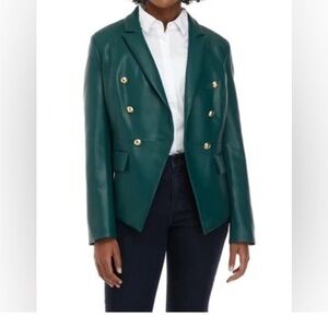 BILTMORE Elegant Teal Double-Breasted Blazer (Faux Leather)